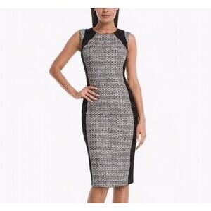 White House Black Market Tweed Sheath Dress Black White Back Zip Size 2P NWT